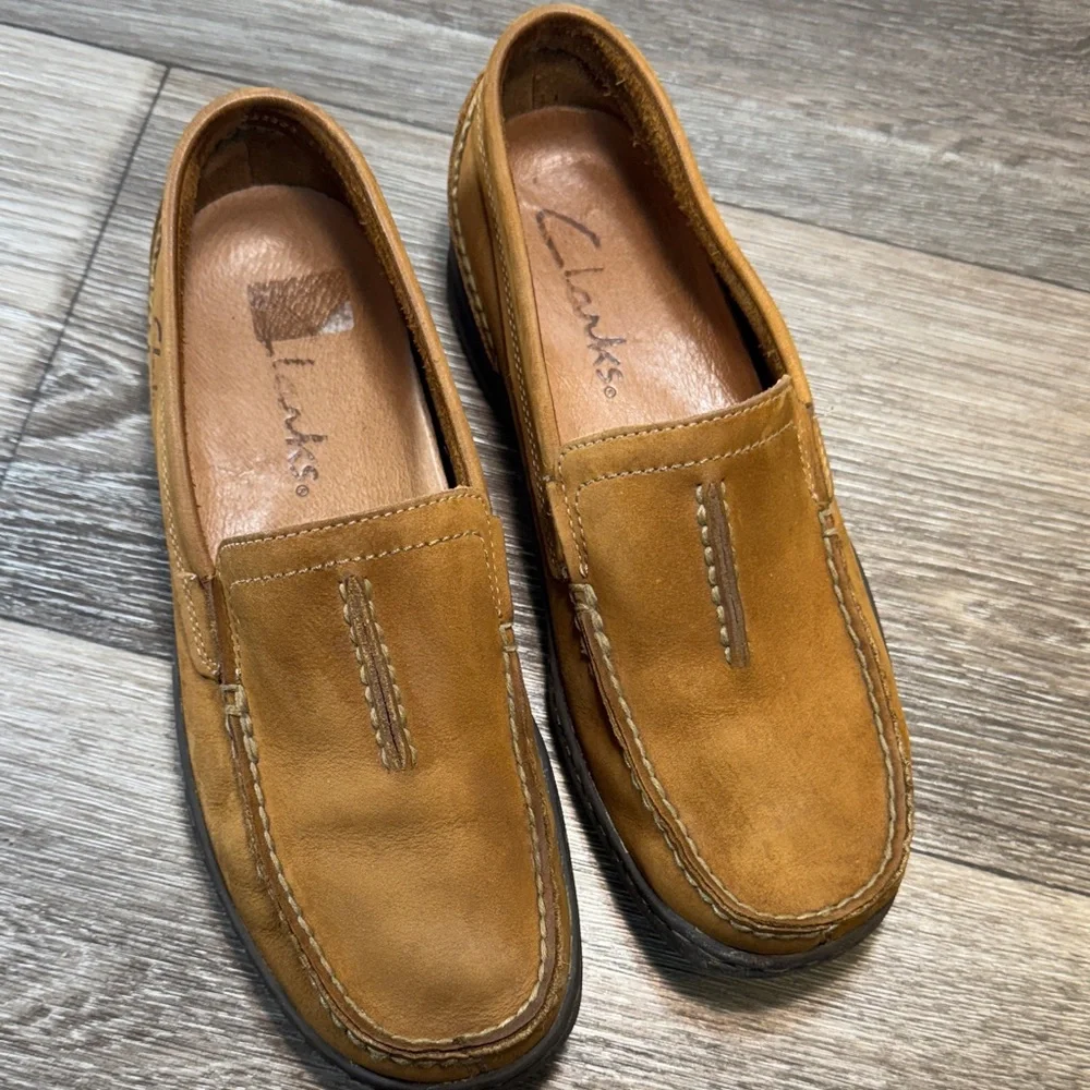 Clarks Men's Brown Leather Slip-On Loafers size 7.5 (s172)